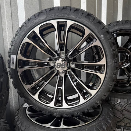 SGC 14" Vector Golf Cart Wheels Premounted on Stinger 20" All Terrain Tires