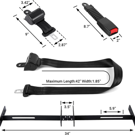Universal Golf Cart Front and Rear Seat Belts (4 Passenger Standard)