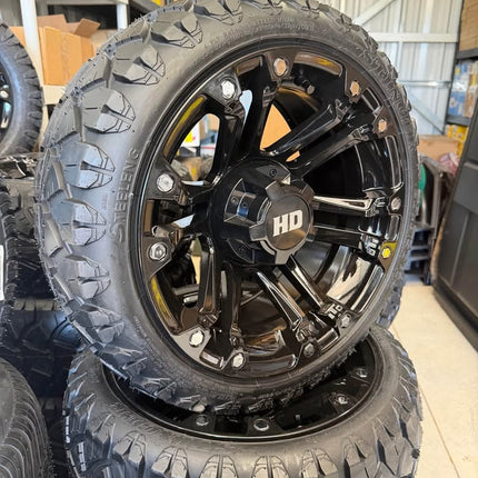 SGC 14" Black Rhino Golf Cart Wheels Premounted on Stinger 20" All Terrain Tires