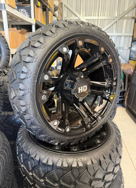 SGC 14" Black Rhino Golf Cart Wheels Premounted on Stinger 20" All Terrain Tires