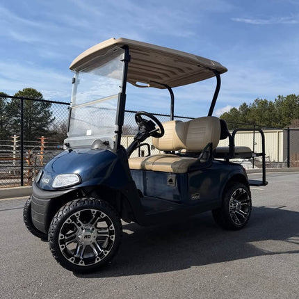 SGC 14" Rhino Chrome Golf Cart Wheels Premounted on Stinger 20" All Terrain Tires