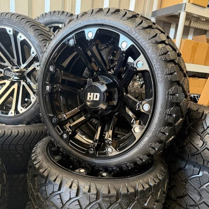SGC 14" Black Rhino Golf Cart Wheels Premounted on Stinger 20" All Terrain Tires