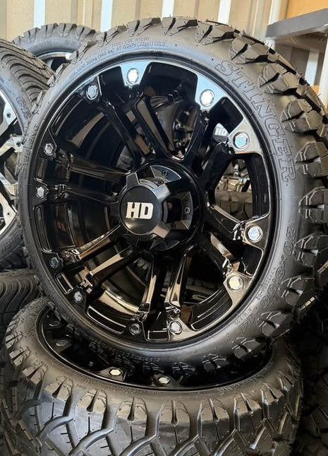SGC 14" Black Rhino Golf Cart Wheels Premounted on Stinger 20" All Terrain Tires