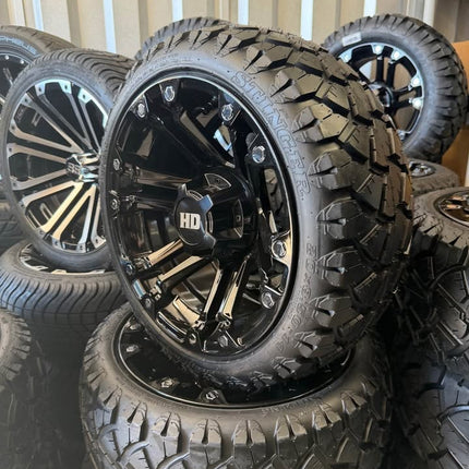SGC 14" Black Rhino Golf Cart Wheels Premounted on Stinger 20" All Terrain Tires