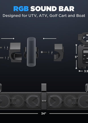 Ehaho 34" Waterproof Golf Cart Bluetooth Soundbar