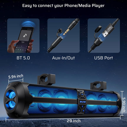 Ehaho 8-Speaker 29" Waterproof Golf Cart Bluetooth Soundbar