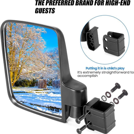 Universal Golf Cart Rear View Mirror + Foldiong Side Mirror Bundle