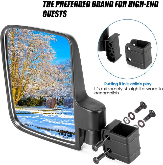 Universal Golf Cart Rear View Mirror + Foldiong Side Mirror Bundle