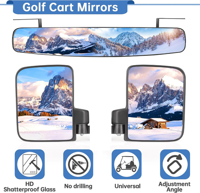 Universal Rearview and Sideview Mirrors Golf Cart Kit
