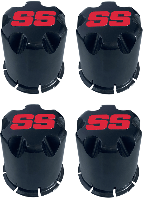 SGC Black Center Caps for Golf Cart Rims – Red SS Logo