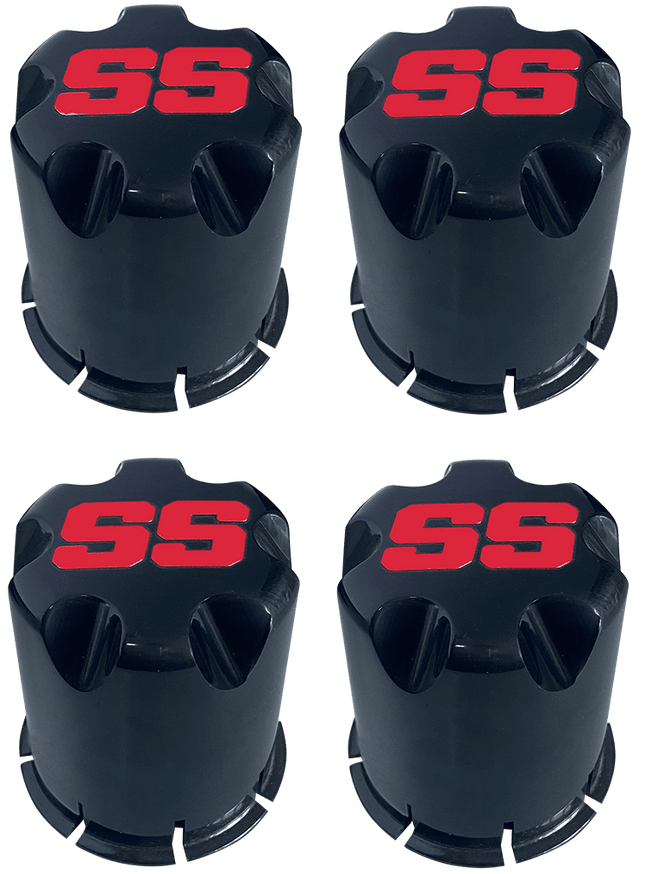 SGC Black Center Caps for Golf Cart Rims – Red SS Logo