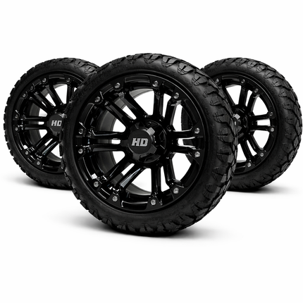 SGC 14" Black Rhino Golf Cart Wheels Premounted on Stinger 20" All Terrain Tires