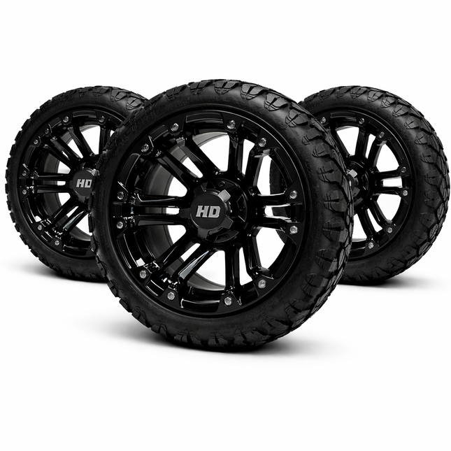 SGC 14" Black Rhino Golf Cart Wheels Premounted on Stinger 20" All Terrain Tires