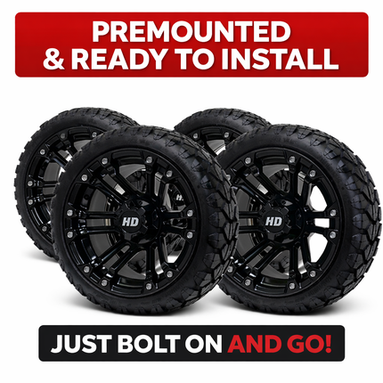 SGC 14" Black Rhino Golf Cart Wheels Premounted on Stinger 20" All Terrain Tires