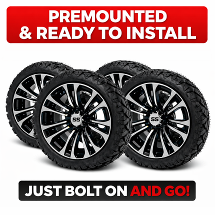 SGC 14" Vector Golf Cart Wheels Premounted on Stinger 20" All Terrain Tires