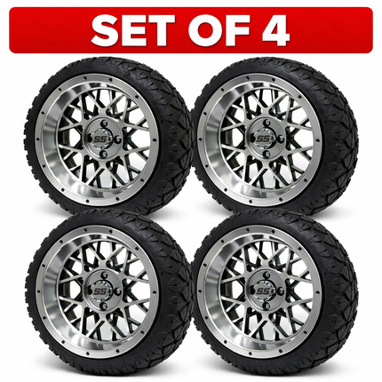 SGC 14" Venom Golf Cart Wheels Premounted on Stinger 20" All Terrain Tires