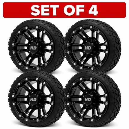 SGC 14" Black Rhino Golf Cart Wheels Premounted on Stinger 20" All Terrain Tires