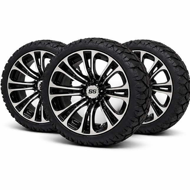 SGC 14" Vector Golf Cart Wheels Premounted on Stinger 20" All Terrain Tires